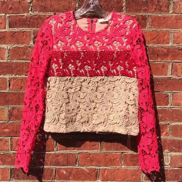 Vibrant Pink Endless Rose Revolve Floral Lace Crop Top - Picture 4 of 14